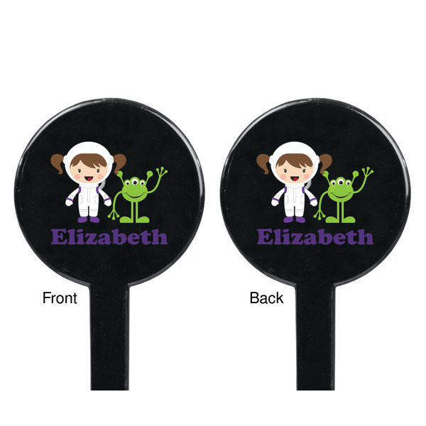 Girls Astronaut Black Plastic 7" Stir Stick - Double Sided - Round - Front & Back