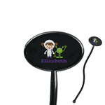 Girls Astronaut 7" Oval Plastic Stir Sticks - Black - Single Sided (Personalized)
