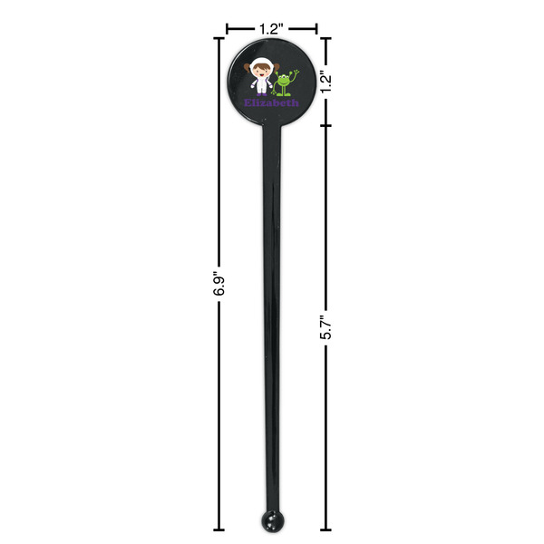 Girls Astronaut Black Plastic 7" Stir Stick - Round - Dimensions