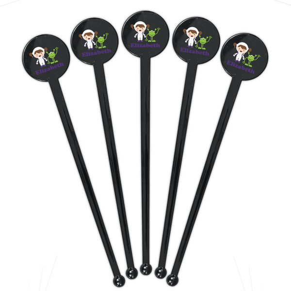 Girls Astronaut Black Plastic 7" Stir Stick - Round - Fan View