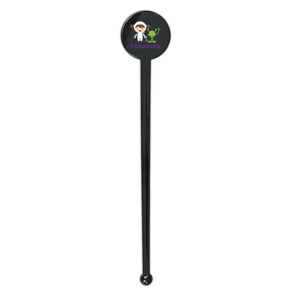 Girls Astronaut Black Plastic 7" Stir Stick - Round - Single Stick