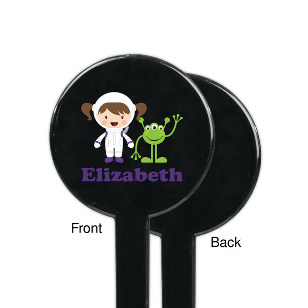 Girls Astronaut Black Plastic 7" Stir Stick - Single Sided - Round - Front & Back