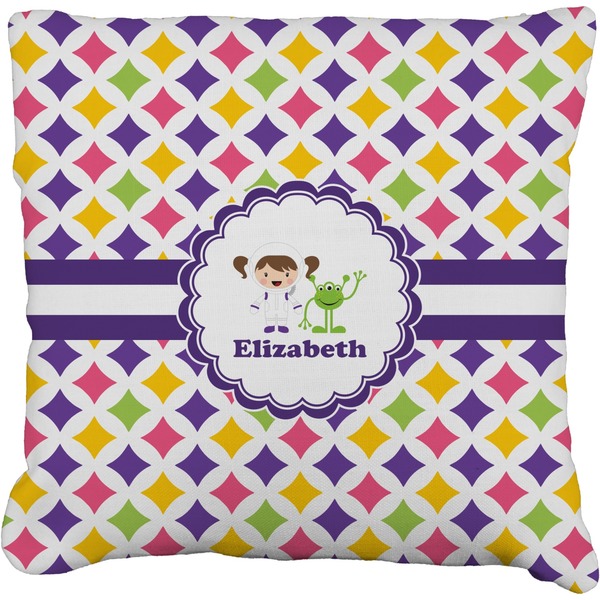 Custom Girls Astronaut Faux-Linen Throw Pillow 16" (Personalized)