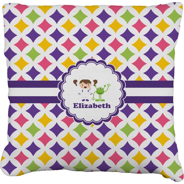 Custom Girls Astronaut Faux-Linen Throw Pillow 20" (Personalized)
