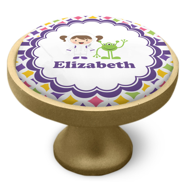 Girls Astronaut Cabinet Knob - Gold - Side