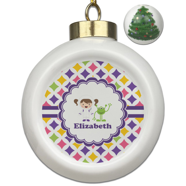 Custom Girls Astronaut Ceramic Ball Ornament - Christmas Tree (Personalized)