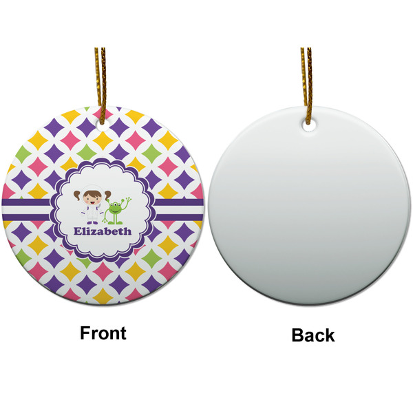 Girls Astronaut Ceramic Flat Ornament - Circle Front & Back (APPROVAL)