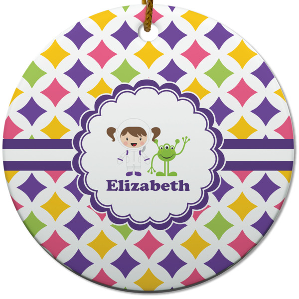 Custom Girls Astronaut Round Ceramic Ornament w/ Name or Text