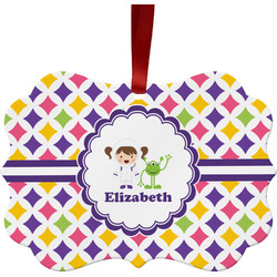 Girls Astronaut Metal Frame Ornament - Double Sided w/ Name or Text