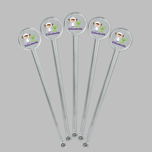 Girls Astronaut Clear Plastic 7" Stir Stick - Round - Fan View
