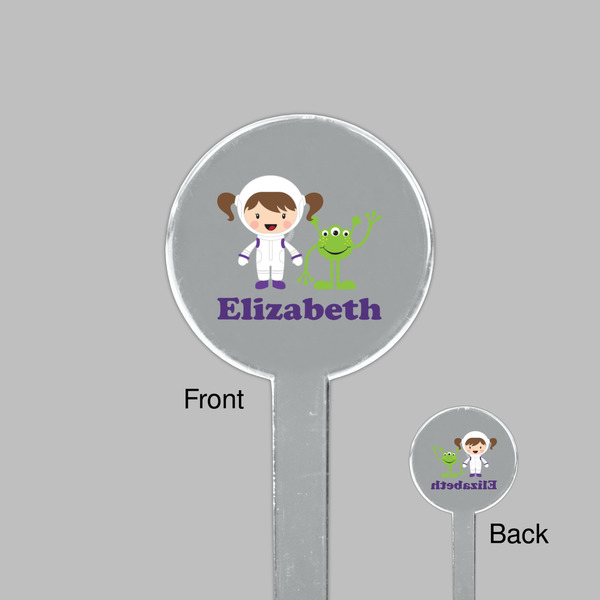 Girls Astronaut Clear Plastic 7" Stir Stick - Round - Front & Back