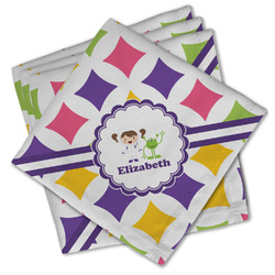 Girls Astronaut Cloth Cocktail Napkins - Set of 4 w/ Name or Text