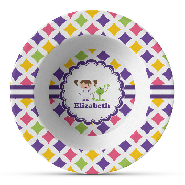Custom Girls Astronaut Plastic Bowl - Microwave Safe - Composite Polymer (Personalized)