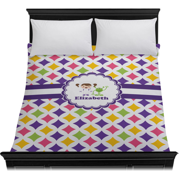 Girls Astronaut Duvet Cover - Queen - On Bed - No Prop