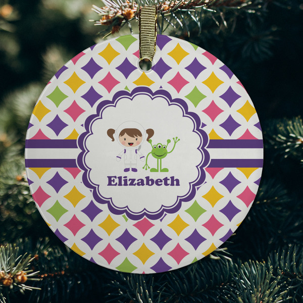 Girls Astronaut Frosted Glass Ornament - Round (Lifestyle)