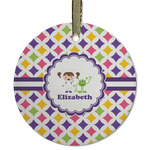 Girls Astronaut Flat Glass Ornament - Round w/ Name or Text