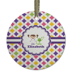 Girls Astronaut Flat Glass Ornament - Round w/ Name or Text