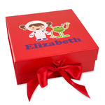 Girls Astronaut Gift Box with Magnetic Lid - Red (Personalized)