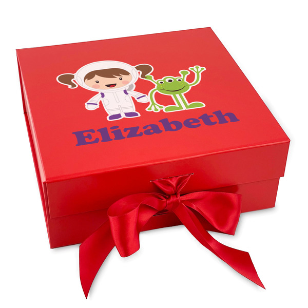 Custom Girls Astronaut Gift Box with Magnetic Lid - Red (Personalized)