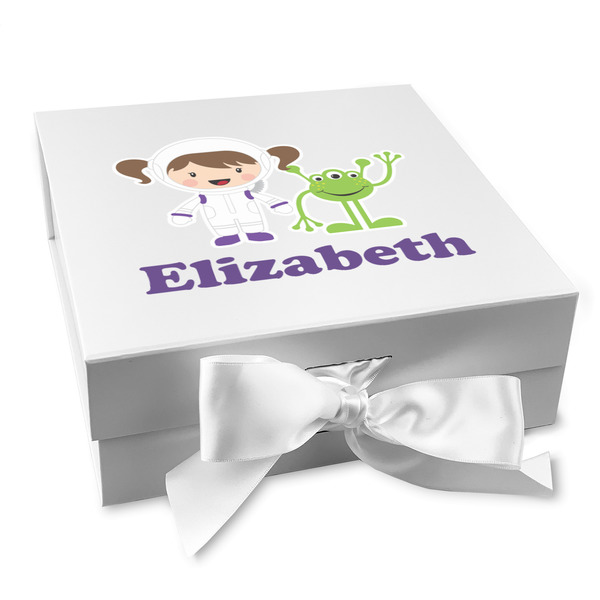 Custom Girls Astronaut Gift Box with Magnetic Lid - White (Personalized)
