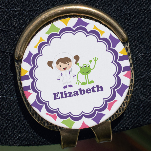 Girls Astronaut Golf Ball Marker Hat Clip - Gold - Close Up