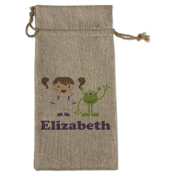 Girls Astronaut Large Burlap Gift Bag - Front (Personalized)