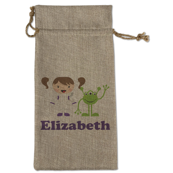 Girls Astronaut Large Burlap Gift Bags - Front