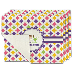 Girls Astronaut Single-Sided Linen Placemat - Set of 4 w/ Name or Text