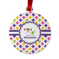 Girls Astronaut Metal Ball Ornament - Double Sided w/ Name or Text