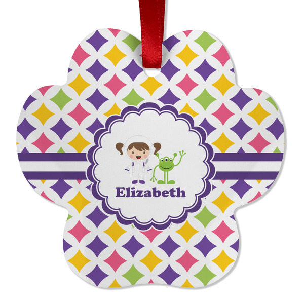 Custom Girls Astronaut Metal Paw Ornament - Double Sided w/ Name or Text