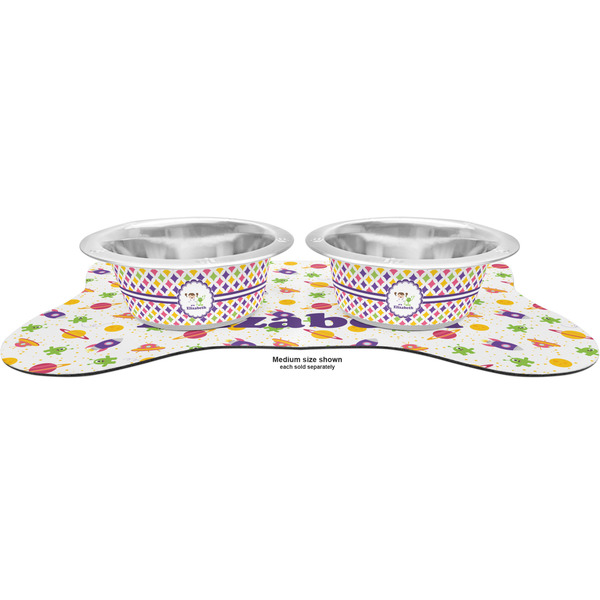 Girls Astronaut Metal Pet Bowls - On Dog Bone Shaped Mat