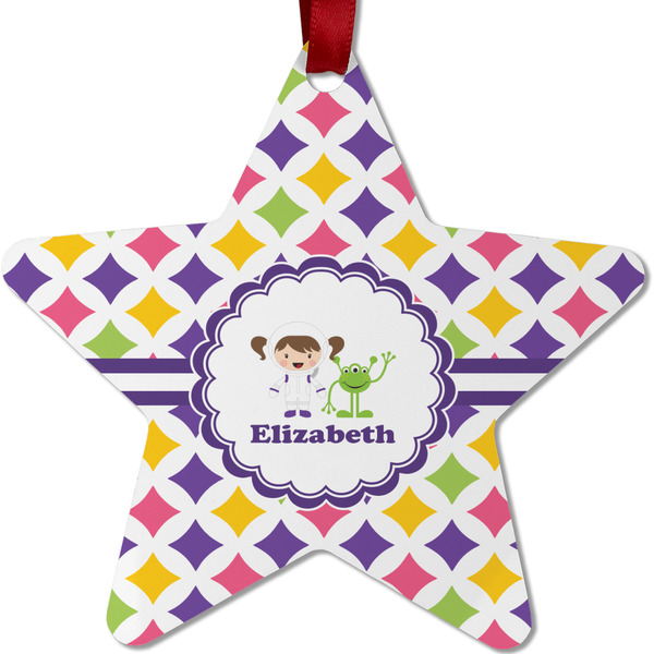 Custom Girls Astronaut Metal Star Ornament - Double Sided w/ Name or Text
