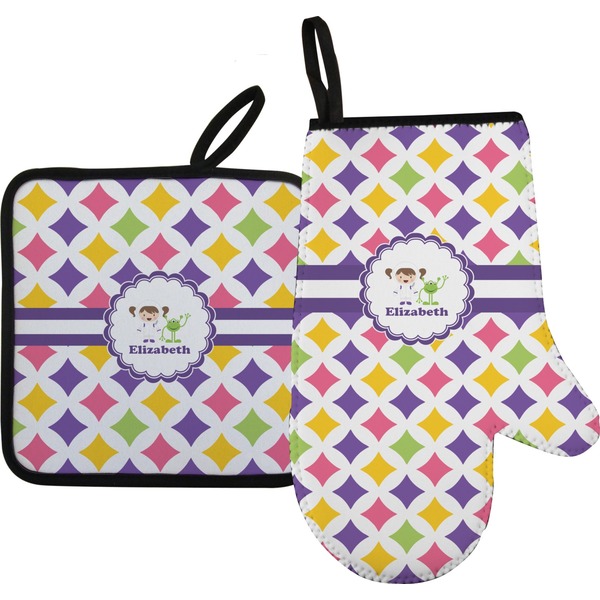 Custom Girls Astronaut Right Oven Mitt & Pot Holder Set w/ Name or Text