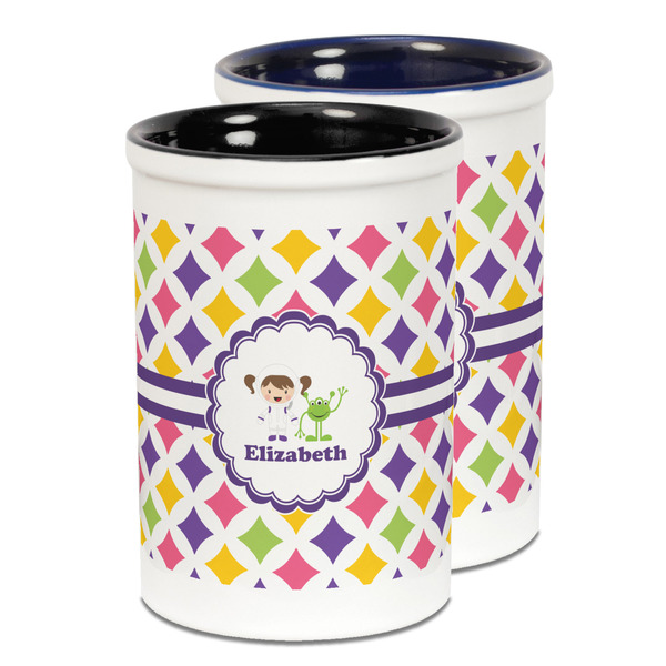 Custom Girls Astronaut Ceramic Pencil Holder - Large