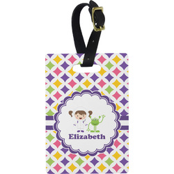 Girls Astronaut Plastic Luggage Tag - Rectangular w/ Name or Text