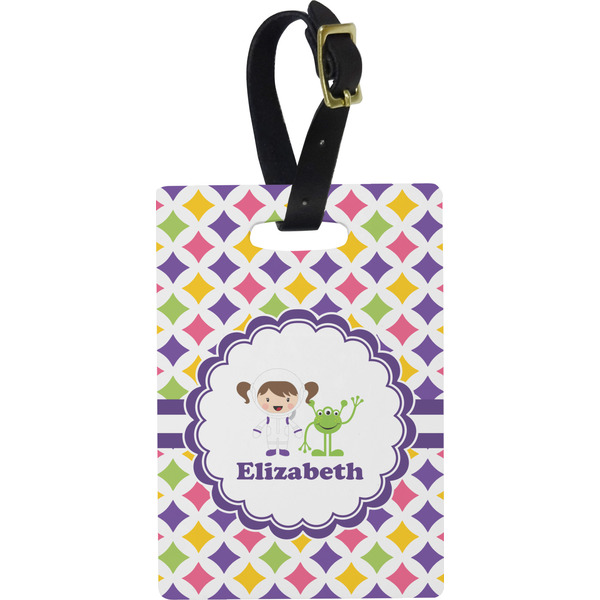 Custom Girls Astronaut Plastic Luggage Tag - Rectangular w/ Name or Text