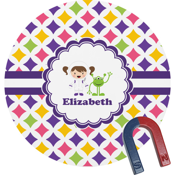 Custom Girls Astronaut Round Fridge Magnet (Personalized)