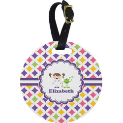 Girls Astronaut Plastic Luggage Tag - Round (Personalized)