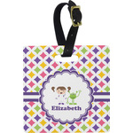 Girls Astronaut Plastic Luggage Tag - Square w/ Name or Text