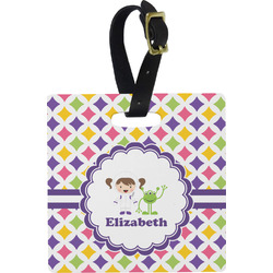 Girls Astronaut Plastic Luggage Tag - Square w/ Name or Text