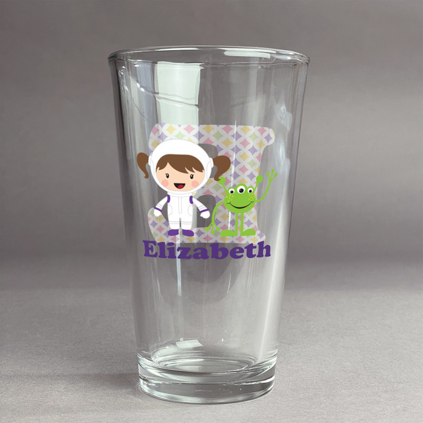 Custom Girls Astronaut Pint Glass - Full Color Logo (Personalized)