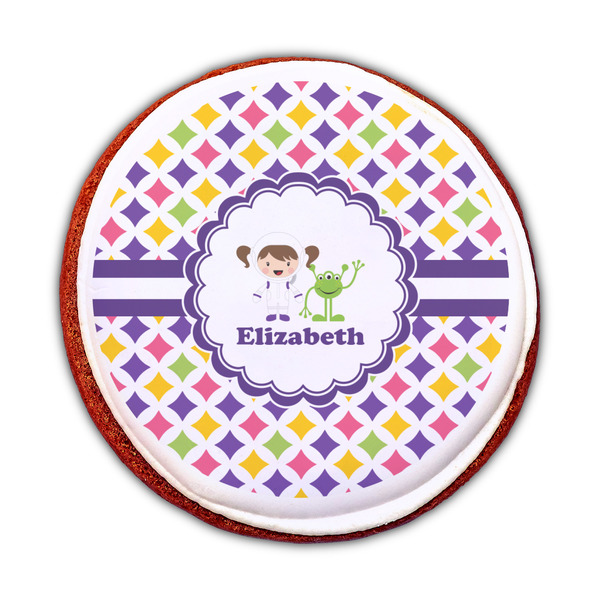 Girls Astronaut Printed Icing Circle - Medium - On Cookie