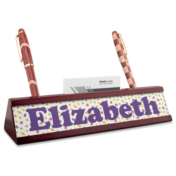 Custom Girls Astronaut Red Mahogany Nameplate with Business Card Holder (Personalized)