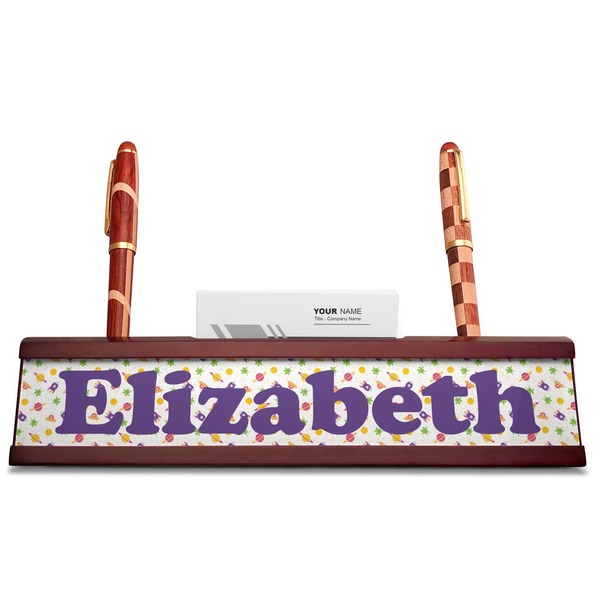 Girls Astronaut Red Mahogany Nameplates with Business Card Holder - Straight