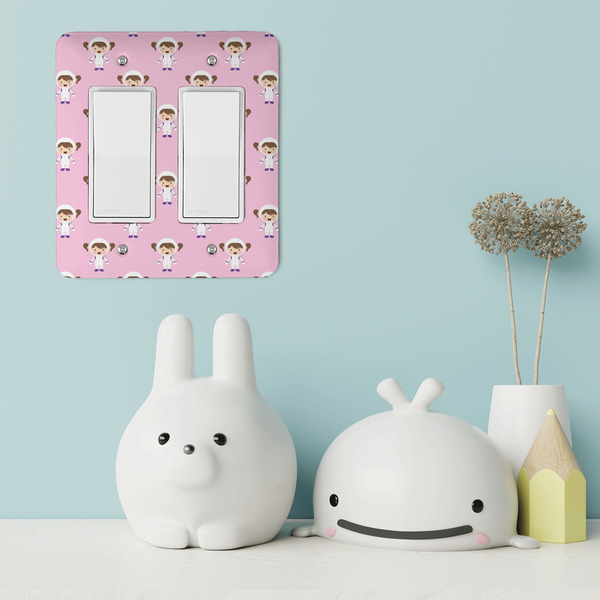 Girls Astronaut Rocker Light Switch Covers - Double - IN CONTEXT