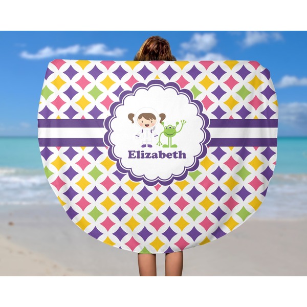 Girls Astronaut Round Beach Towel - In Use