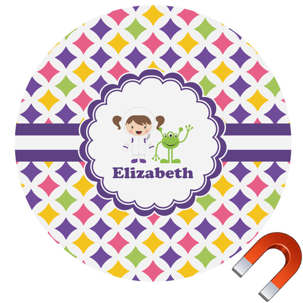 Custom Girls Astronaut Round Car Magnet - 6" (Personalized)