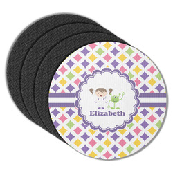 Girls Astronaut Round Rubber Backed Coasters - Set of 4 (Personalized)
