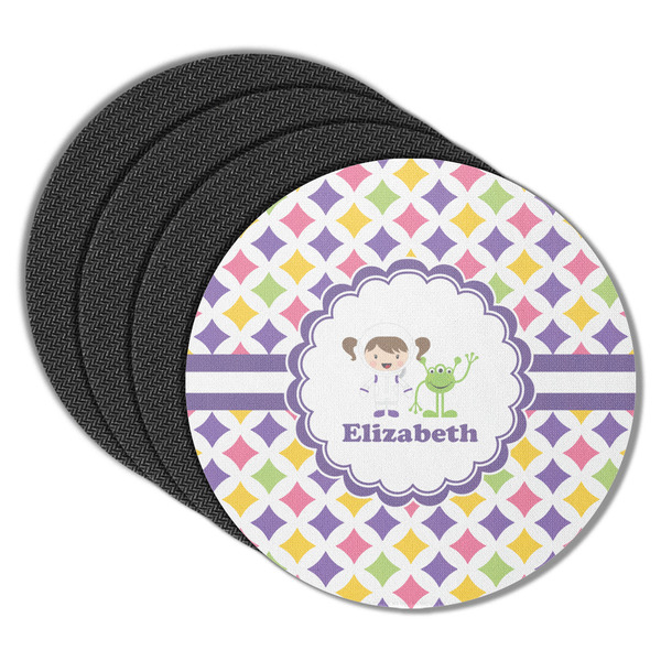 Custom Girls Astronaut Round Rubber Backed Coasters - Set of 4 (Personalized)