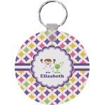 Girls Astronaut Round Plastic Keychain (Personalized)